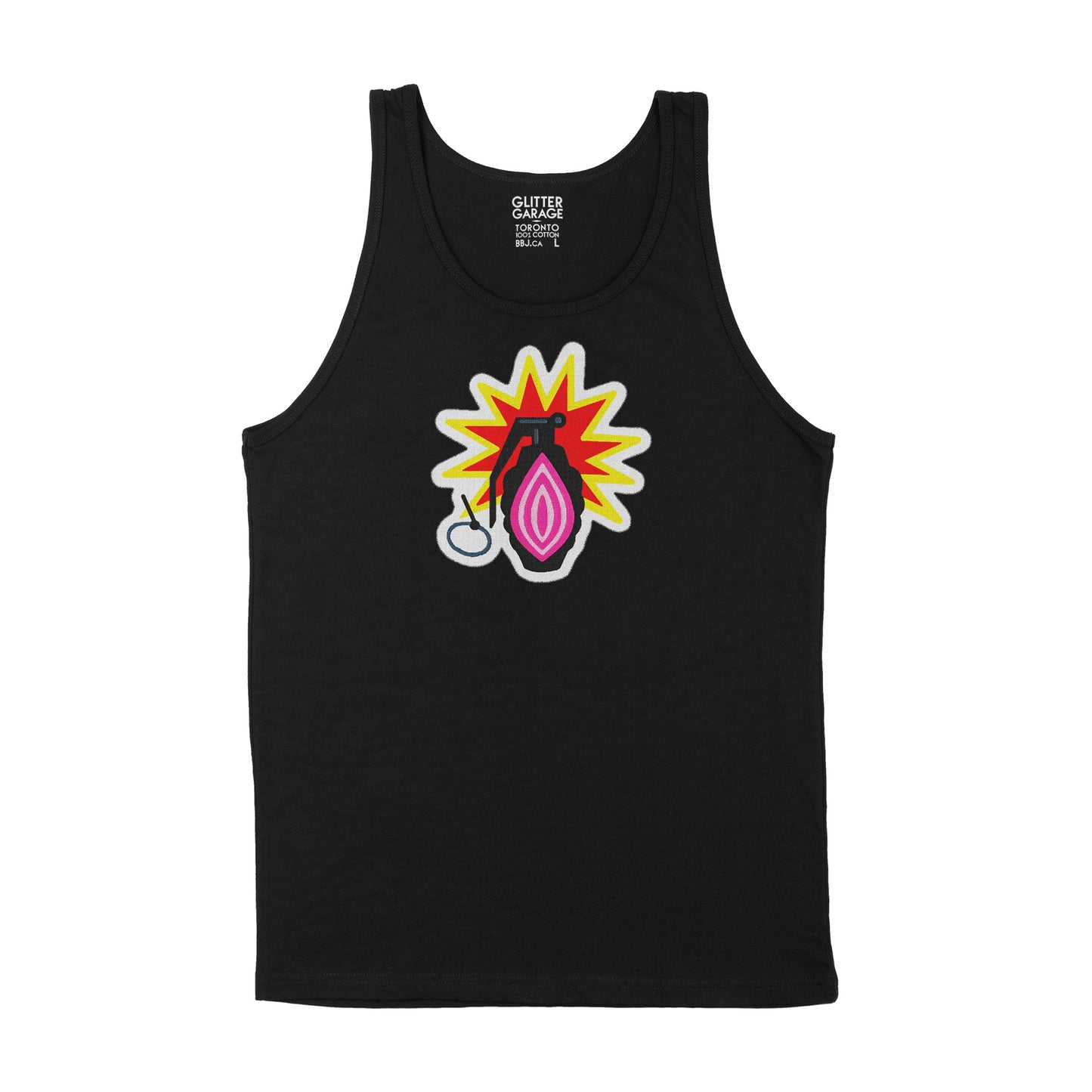 full colour transfer of GPAG logo on black unisex tank
