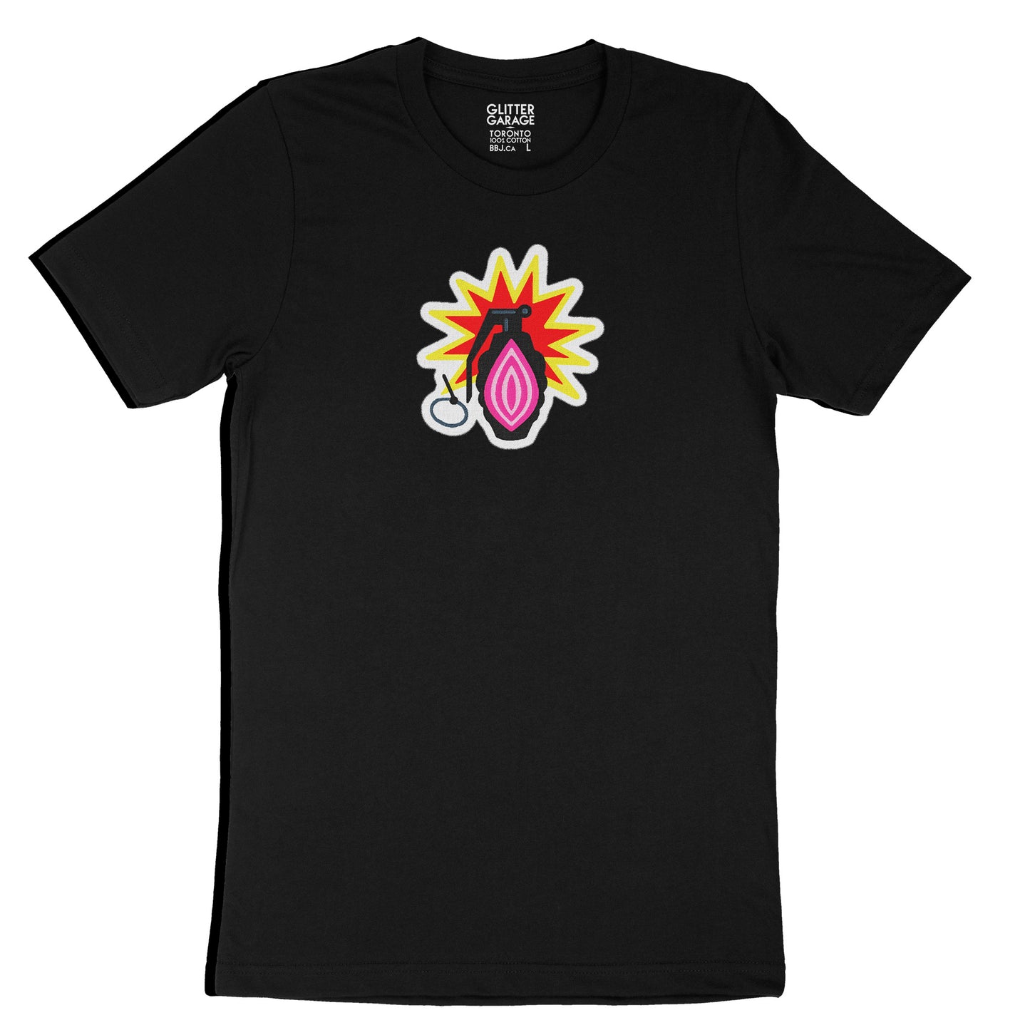 full colour transfer of GPAG logo on black unisex tee