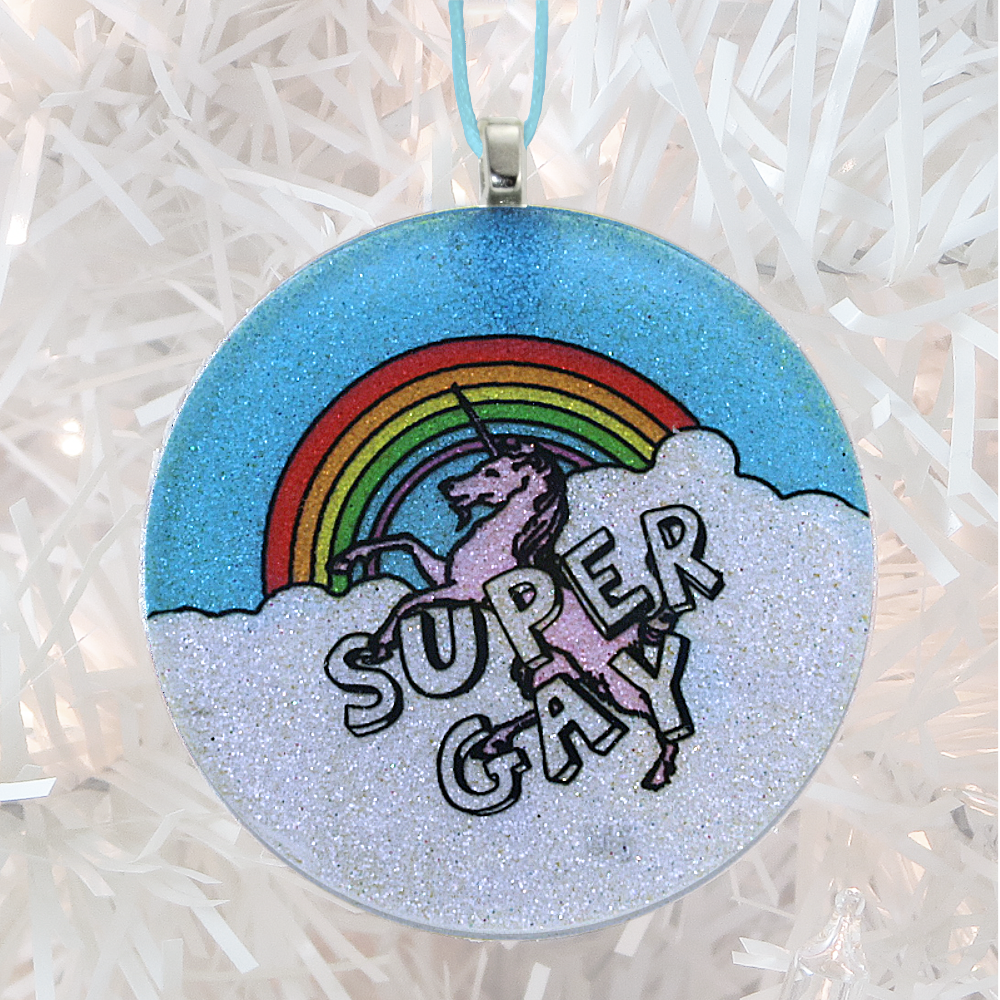 Super Gay glass and glitter handmade Christmas ornament by BBJ