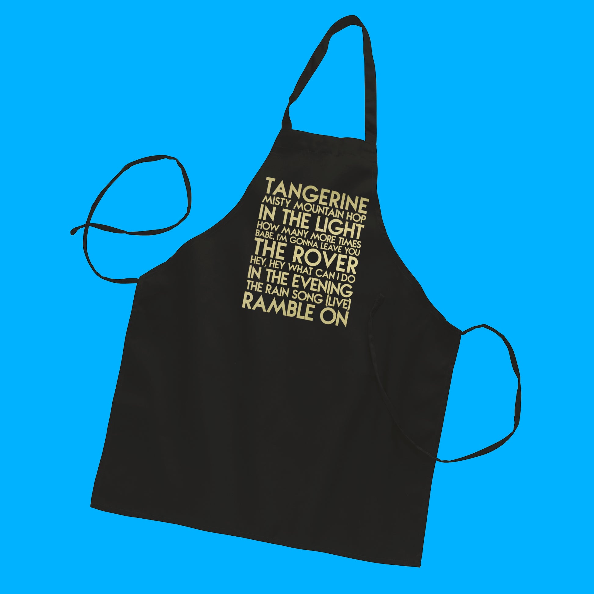 custom sample - songs - gold matte text on black apron - Custom YourTen apron by BBJ / Glitter Garage