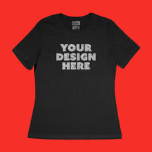 Load image into Gallery viewer, Custom tee sample - silver glitter on black women&#39;s relaxed fit cotton t-shirt by BBJ / Glitter Garage

