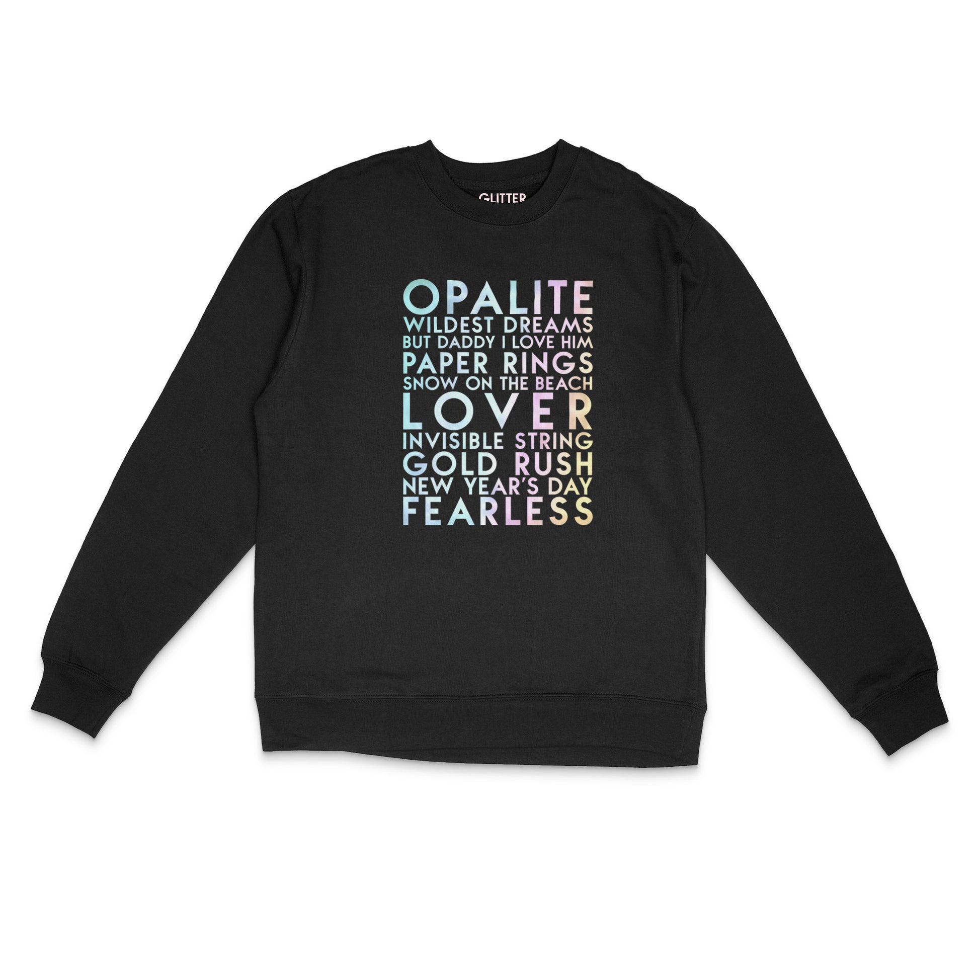 Custom YourTen sweatshirt with holographic pearl text on black unisex crewneck sweatshirt -  by BBJ / Glitter Garage