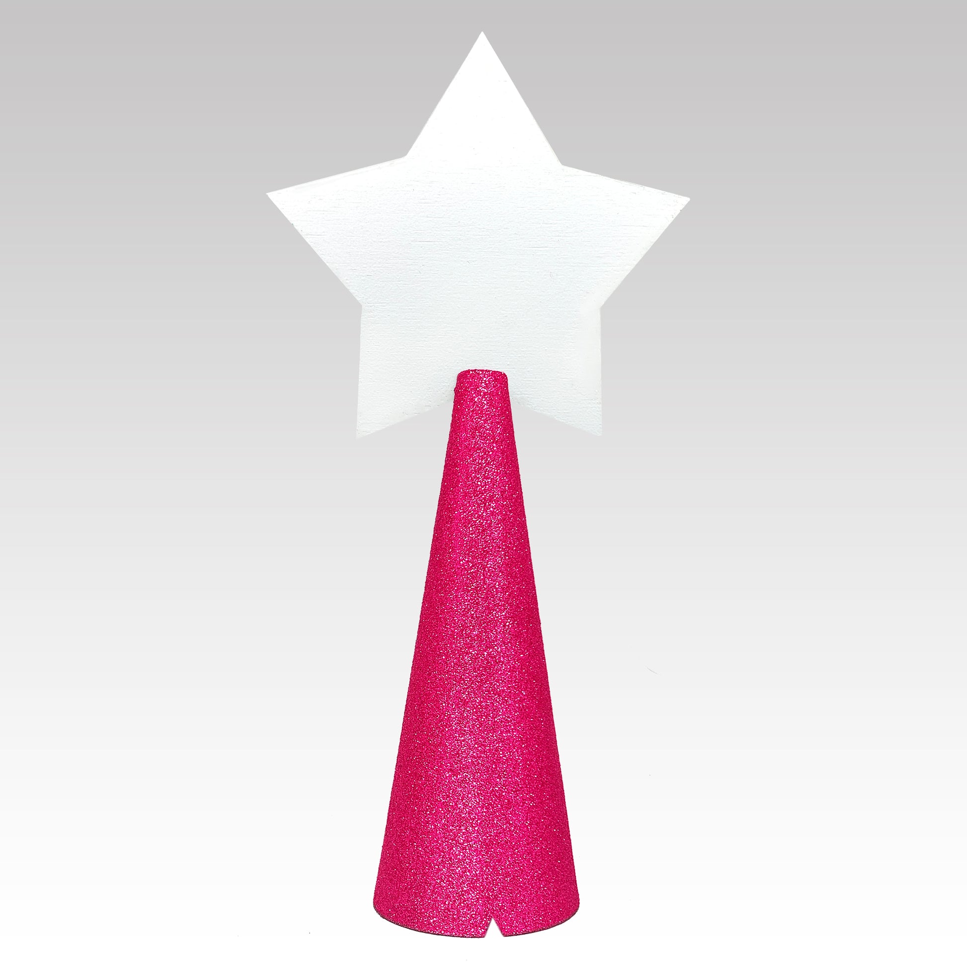 Custom tree topper - White Star - back - hot pink / magenta glitter cone