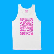 Load image into Gallery viewer, custom sample - my queens - neon pink matte custom text on white tank shirt - Custom YourTen tank by BBJ / Glitter Garage

