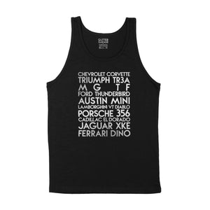 custom sample - Gerrys cars - silver metallic custom text on black tank shirt - Custom YourTen tank by BBJ / Glitter Garage