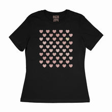 Load image into Gallery viewer, Many Hearts customizable tee - black women&#39;s relaxed fit tee with 50 hearts - rose gold, gold metallic by BBJ / Glitter Garage
