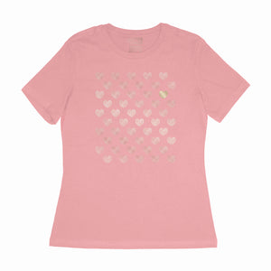 Many Hearts customizable tee - pink women's relaxed fit tee with 50 hearts - rose gold, gold metallic by BBJ / Glitter Garage