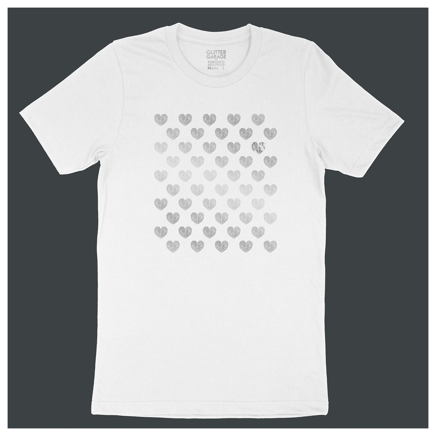 Many Hearts customizable tee - white unisex tee with 50 hearts  - silver matte, metallic by BBJ / Glitter Garage