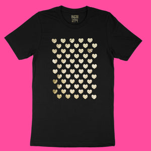 Many Hearts customizable tee - black unisex tee with 60 hearts  -  gold matte, metallic by BBJ / Glitter Garage