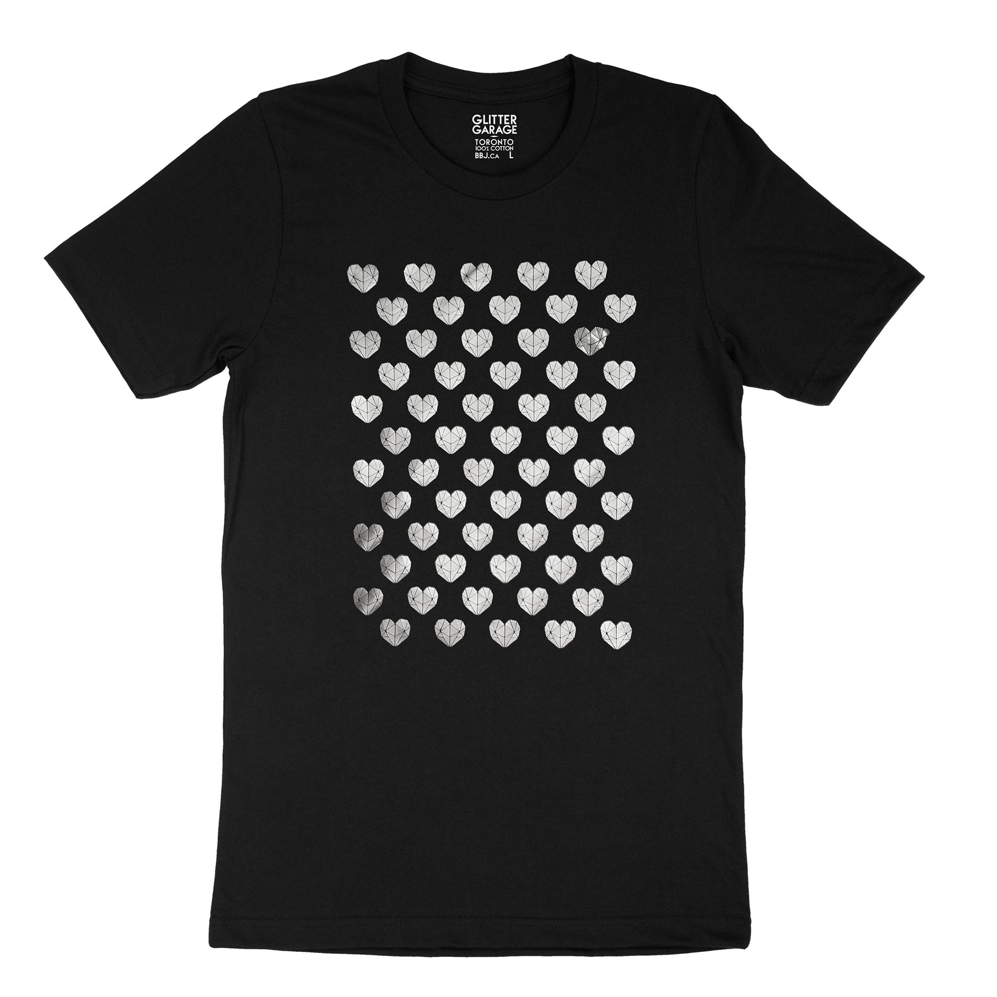 Many Hearts customizable tee - black unisex tee with 60 hearts  - silver matte, metallic by BBJ / Glitter Garage