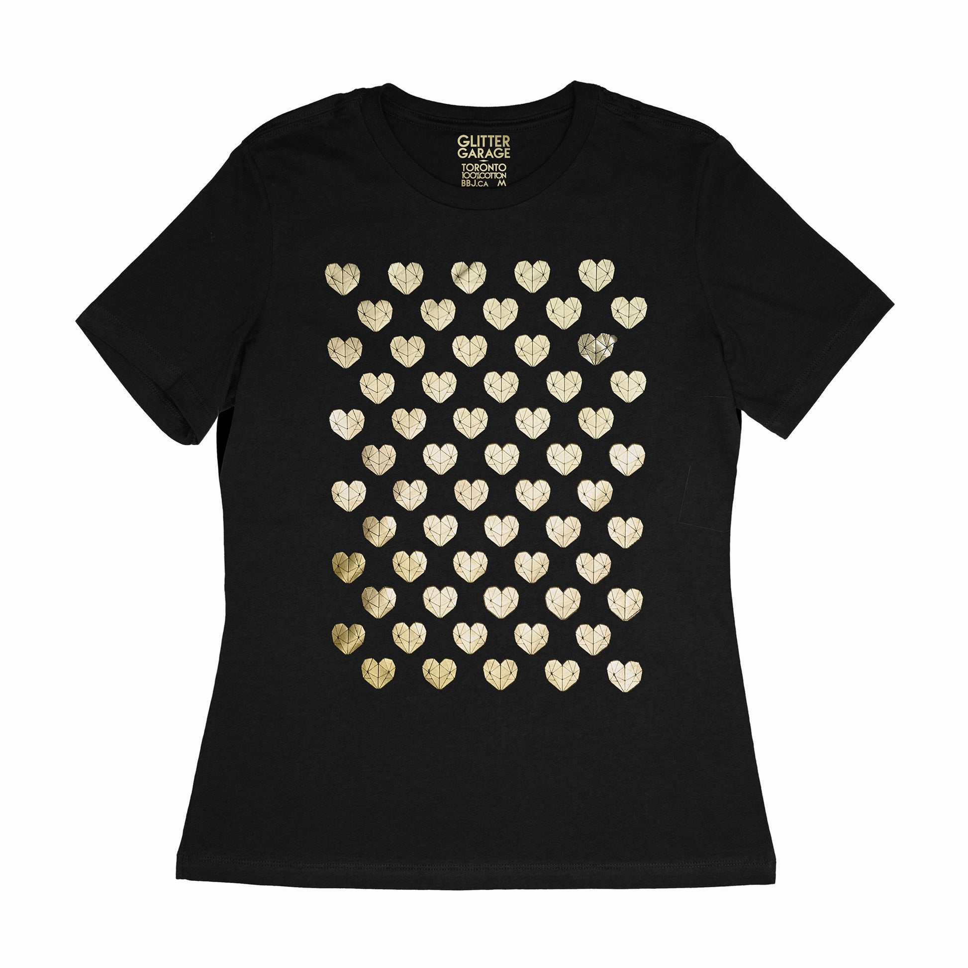 Many Hearts customizable tee - black women's relaxed fit tee with 60 hearts  - gold matte, metallic by BBJ / Glitter Garage