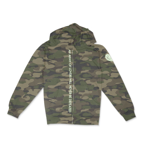 green camo zippered hoodie with 
