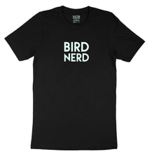 Load image into Gallery viewer, Custom text tee - Bird Nerd - glow in the dark - USE YOUR WORDS black unisex t-shirt by BBJ / Glitter Garage
