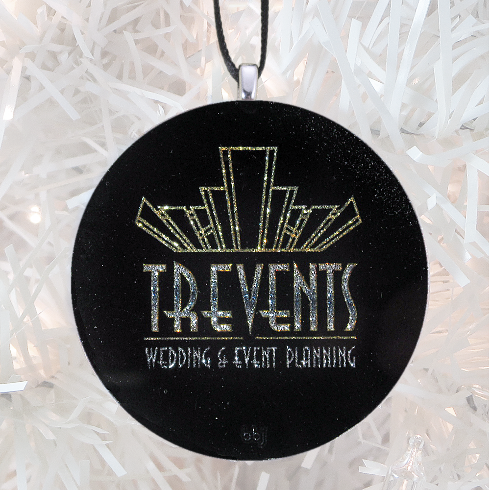 Trevents custom logo - silver glitter - Custom image glass and glitter handmade holiday ornament.