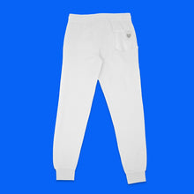Load image into Gallery viewer, Fancy Pants back - fancy text on leg sides, silver sparkle on white unisex, ethically-made sweatpants by BBJ / Glitter Garage
