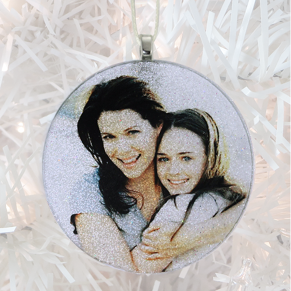 custom sample - white glitter  - Custom image glass and glitter handmade holiday ornament.