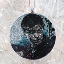 Load image into Gallery viewer, custom sample  - silver glitter  - Custom image glass and glitter handmade holiday ornament.
