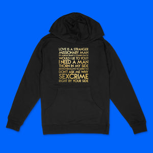 custom sample -  songs custom gold metallic text on black unisex pullover hoodie - Custom YourTen sweatshirt by BBJ / Glitter Garage