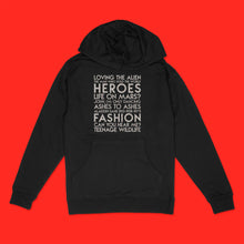 Load image into Gallery viewer, custom sample - songs - custom multi silver glitter text on black unisex pullover hoodie - Custom YourTen sweatshirt by BBJ / Glitter Garage
