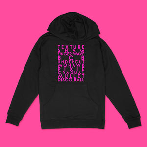 custom sample - Haircuts custom neon pink text on black unisex pullover hoodie - Custom YourTen sweatshirt by BBJ / Glitter Garage