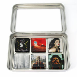 Custom glass album cover magnet of 6 glass magnets in tin set by BBJ
