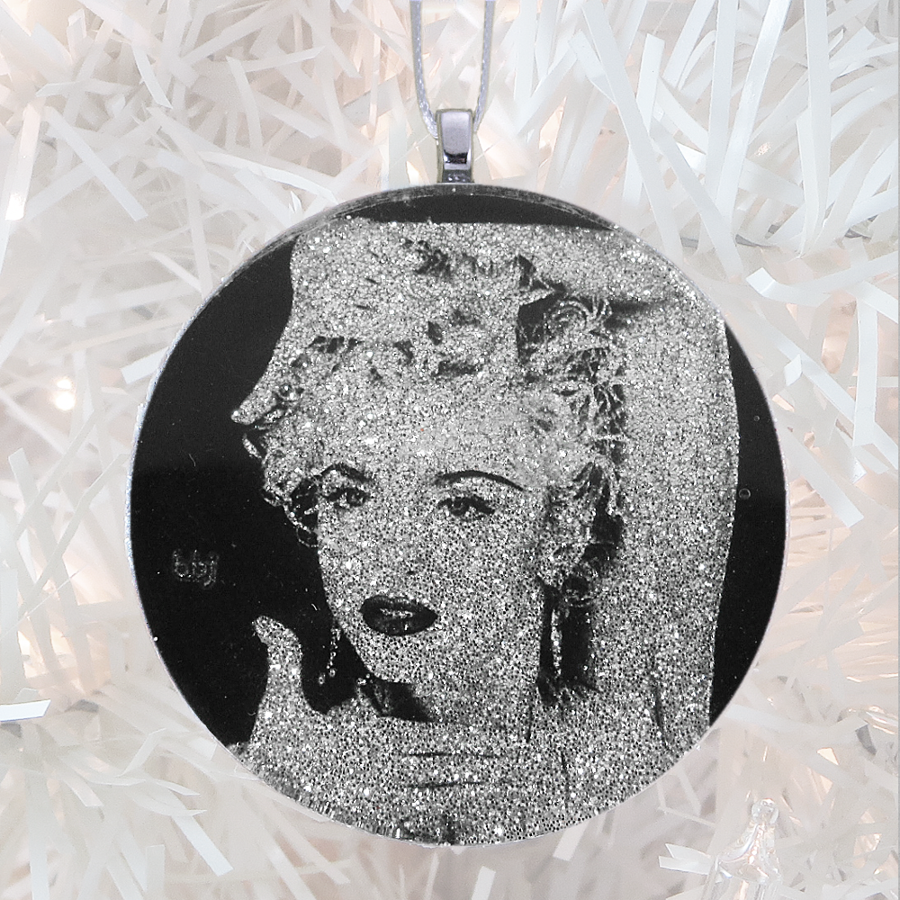custom sample  - silver glitter  - Custom image glass and glitter handmade holiday ornament.