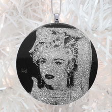 Load image into Gallery viewer, custom sample  - silver glitter  - Custom image glass and glitter handmade holiday ornament.
