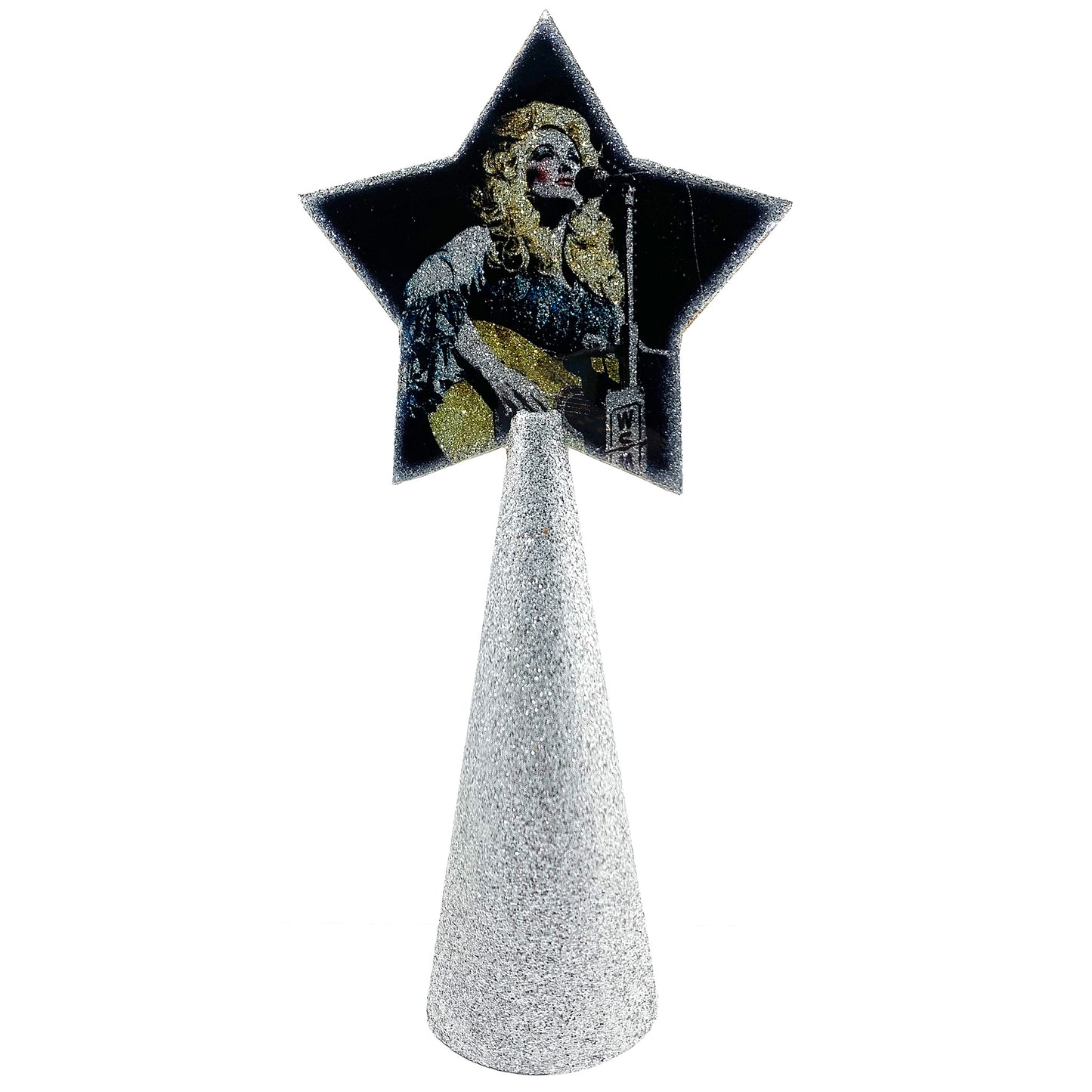 Dolly Parton tree topper - silver glitter cone with vintage Dolly photo glossy overlay -handmade Christmas decor by BBJ