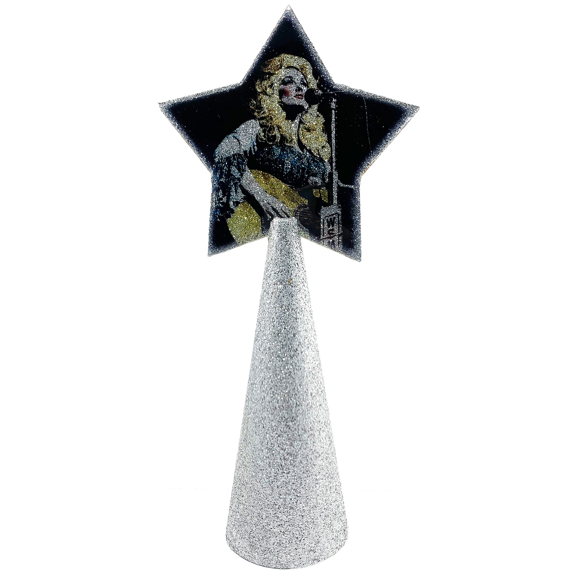 Dolly Parton tree topper - silver glitter cone with vintage Dolly photo glossy overlay -handmade Christmas decor by BBJ