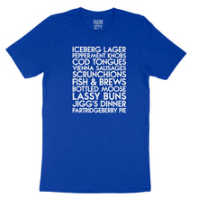 Load image into Gallery viewer, Newfoundland faves YourTen custom sample - white matte text on royal blue unisex t-shirt -  by BBJ / Glitter Garage
