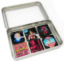 Load image into Gallery viewer, Custom glass album cover magnet of 6 glass magnets in tin set by BBJ
