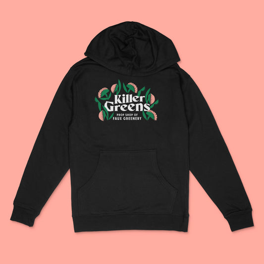 Killer Greens logo - 3 color on black hooded sweatshirt by BBJ /  Glitter Garage