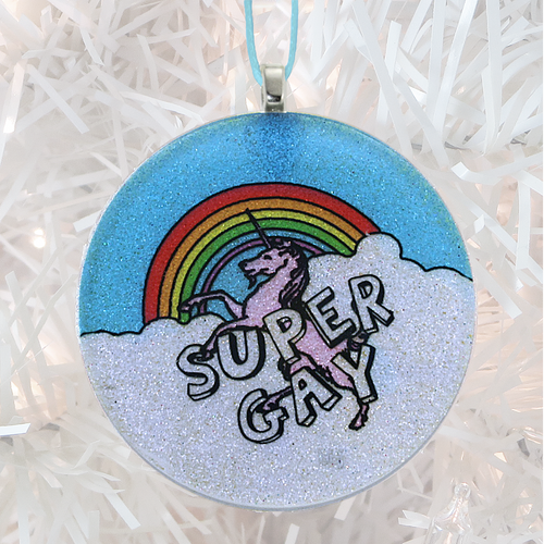 Super Gay glass and glitter handmade Christmas ornament by BBJ