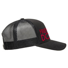 Load image into Gallery viewer, USE YOUR WORDS custom text snapback hat by Glitter Garage / BBJ - black cap with bold text in your message - sample with Friend Of Dolly text in hot pink glitter - side view
