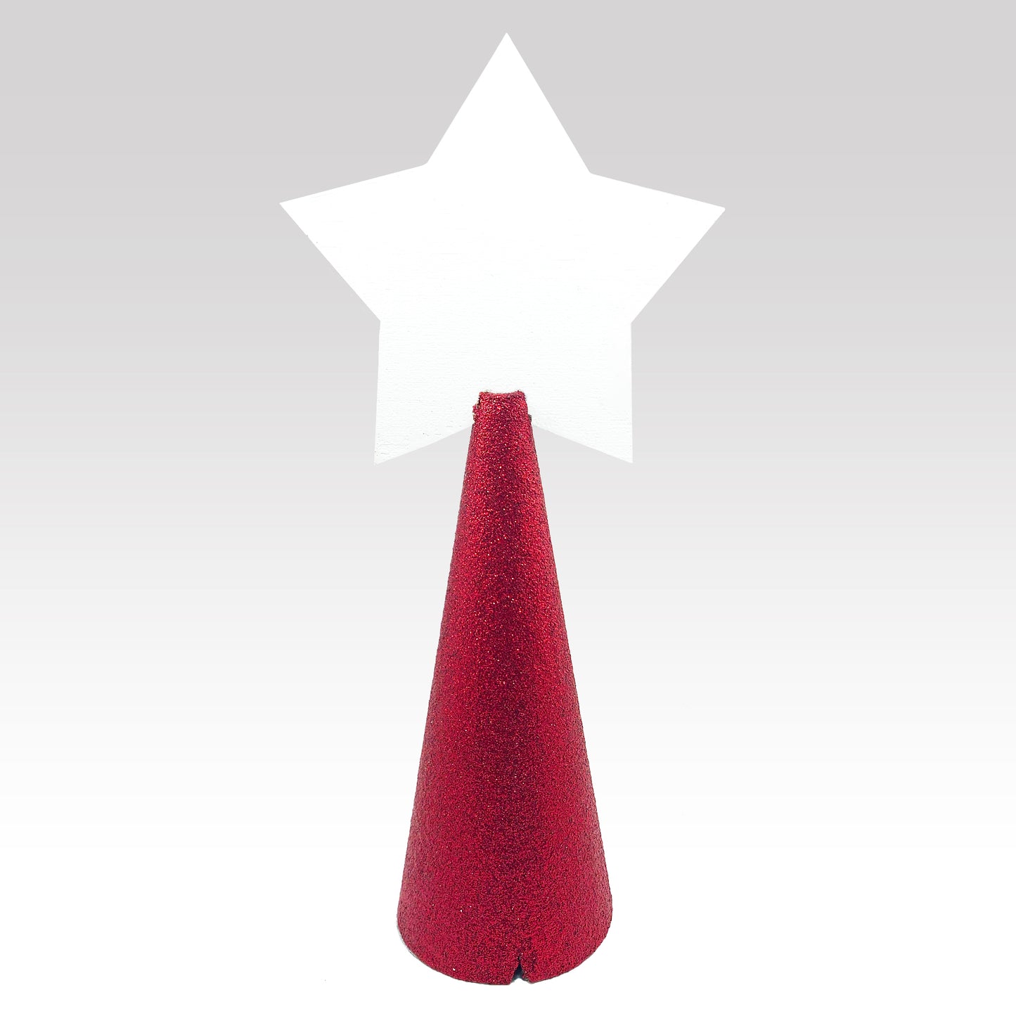 Custom tree topper - White Star - back - red glitter cone