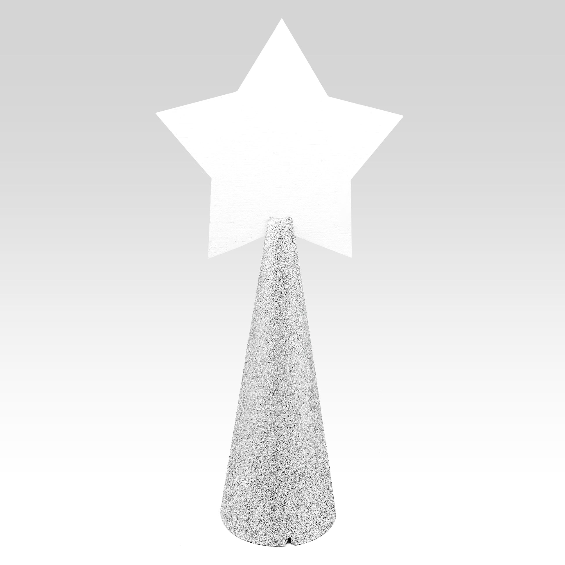 Custom tree topper - White Star - back - silver glitter cone