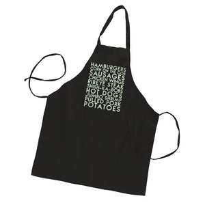 BBQ grill faves custom glow in the dark text on black apron - Custom YourTen apron by BBJ / Glitter Garage