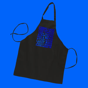 Newfoundland eats and drinks custom blue metallic text on black apron - Custom YourTen apron by BBJ / Glitter Garage