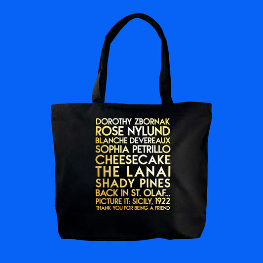 Custom text sample - tv show - gold metallic text on deluxe black canvas tote - Custom YourTen tote bag by BBJ / Glitter Garage