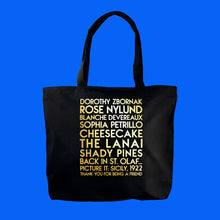Load image into Gallery viewer, Custom text sample - tv show - gold metallic text on deluxe black canvas tote - Custom YourTen tote bag by BBJ / Glitter Garage

