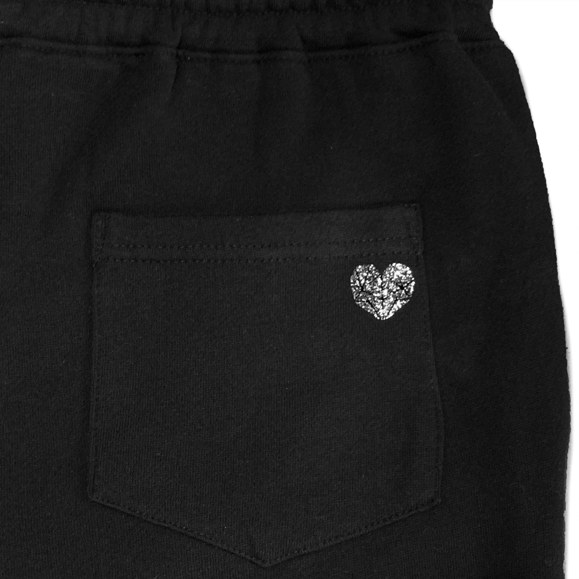 Fancy Pants back pocket heart detail - midnight sparkle on black unisex, ethically-made sweatpants by BBJ / Glitter Garage