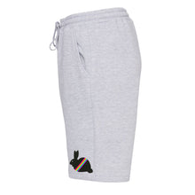 Load image into Gallery viewer, fuzzy black bunny with neon rainbow stripe on grey unisex shorts by BBJ / Glitter Garage
