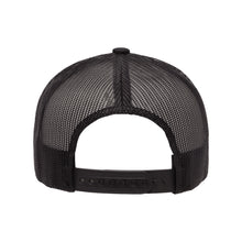 Load image into Gallery viewer, Classic black snapback hat with holographic faceted heart detail by BBJ / Glitter Garage. Unisex style, breathable mesh back with matching plastic snap closure fits most. Back view.
