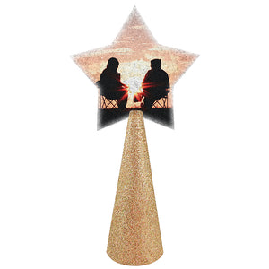 "sunset couple" sample photo custom christmas tree topper - star photo on champagne gold glitter cone